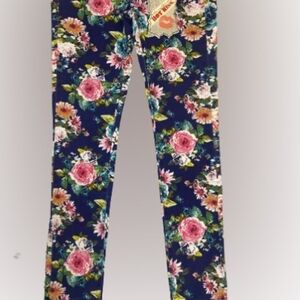 Hot Kiss Floral Skinny Pants - Blue and Pink